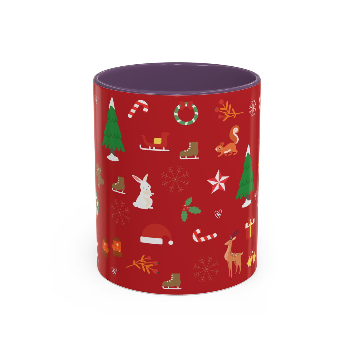 Christmas Pattern Accent Coffee Mug — Red Holiday Icons (11/15oz)