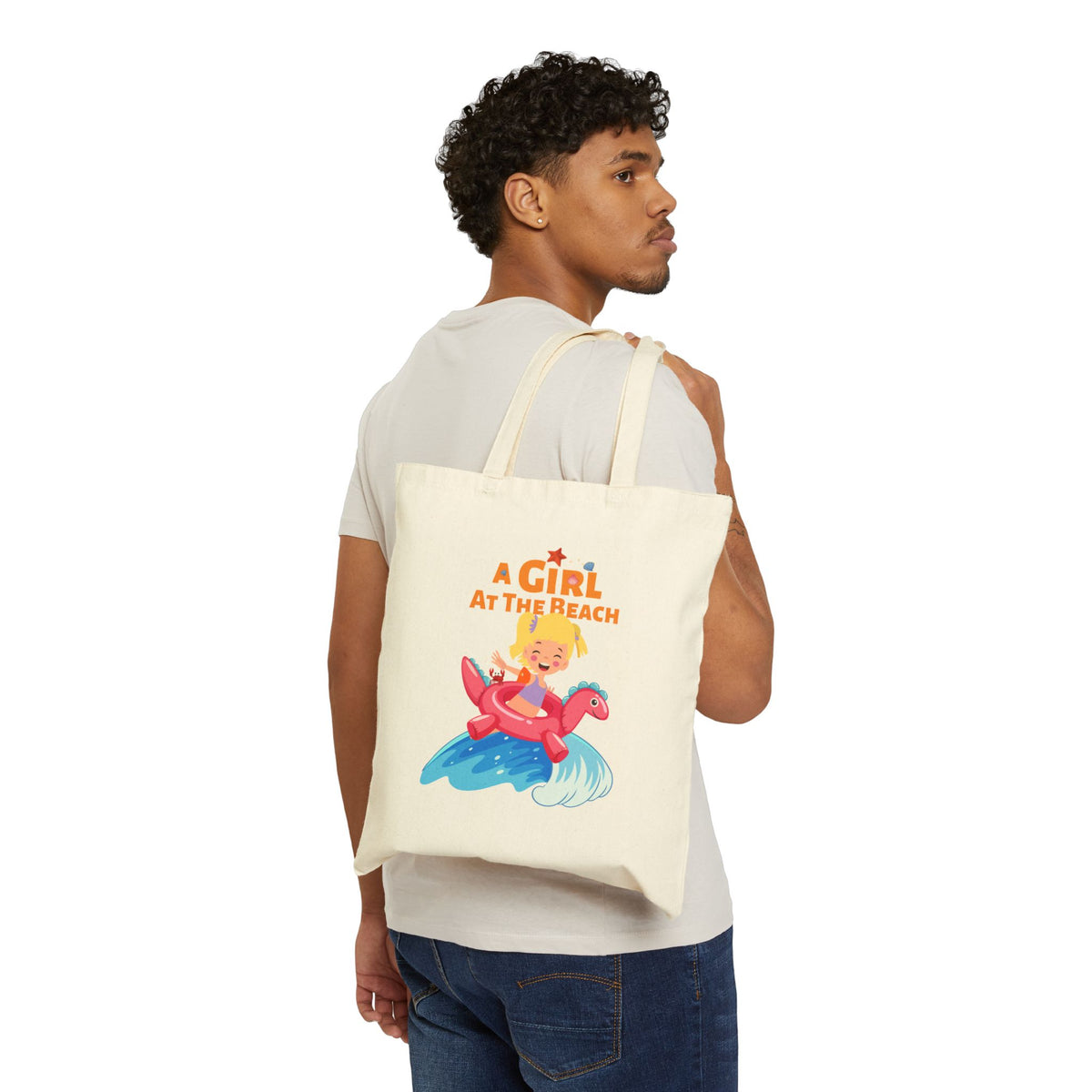 Beachy 'A Girl at the Beach' Cotton Canvas Tote Bag — Cute Summer Pool Float Graphic