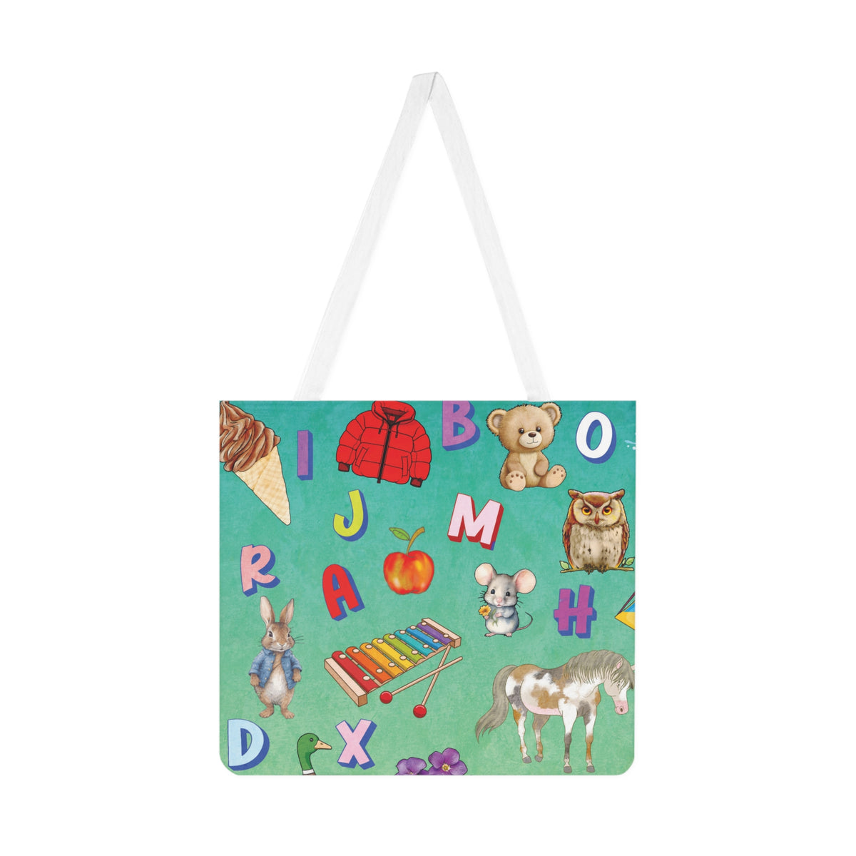 Alphabet Animal & Objects Shoulder Tote — Kids Educational ABC Pattern