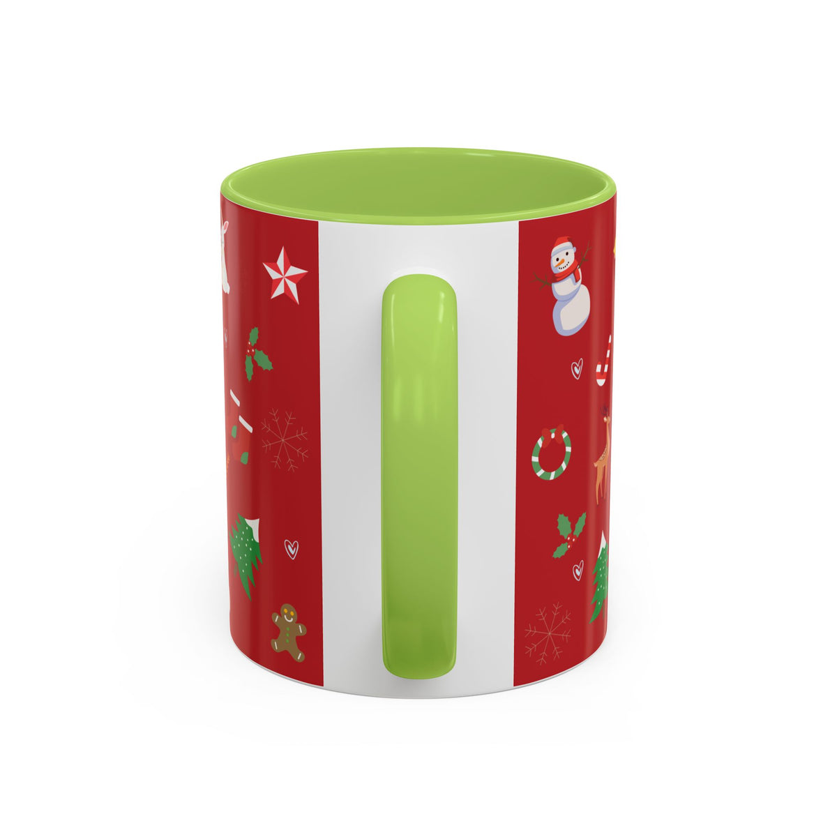 Christmas Pattern Accent Coffee Mug — Red Holiday Icons (11/15oz)