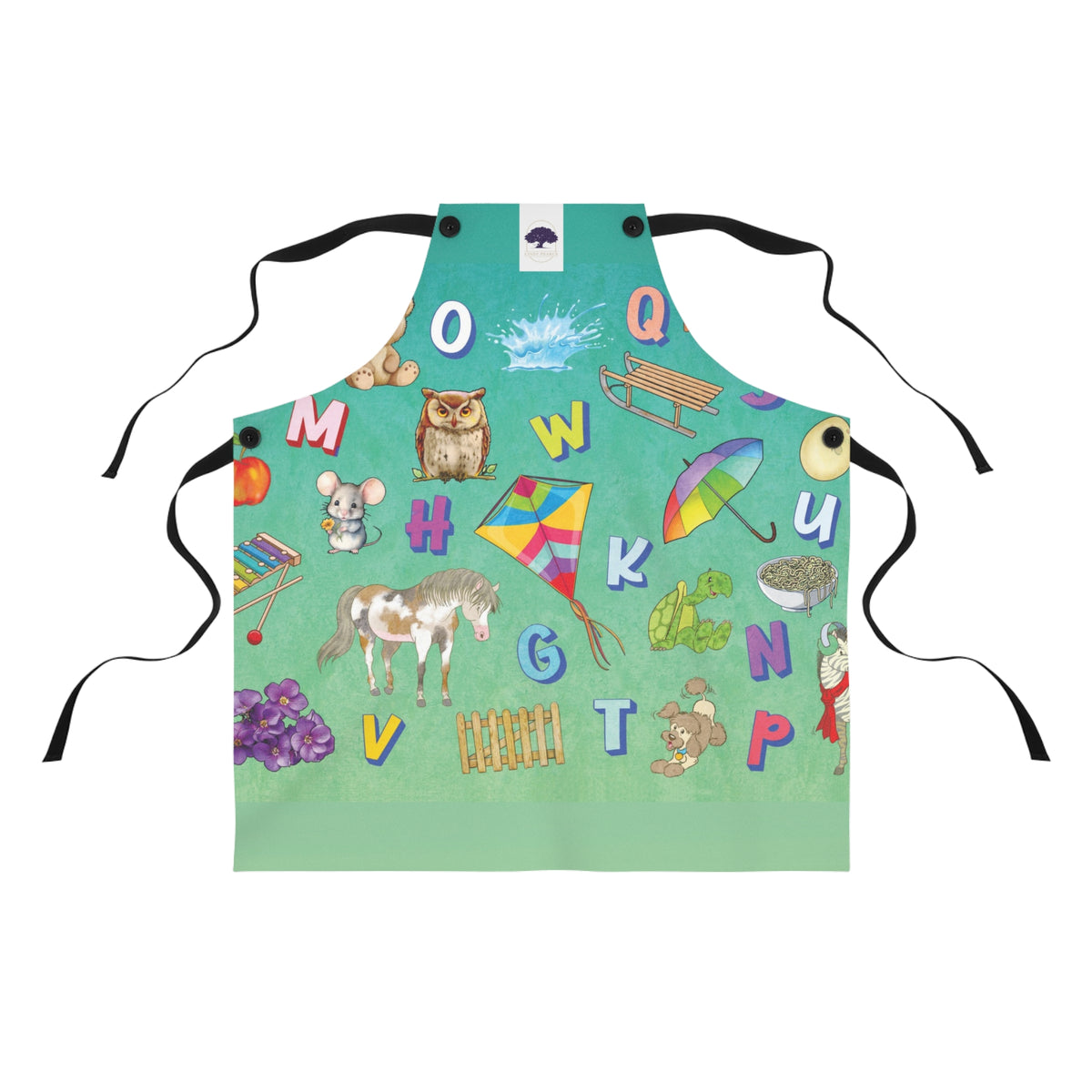 Kids Alphabet Illustrated Apron — Colorful Animal & Object ABC Design