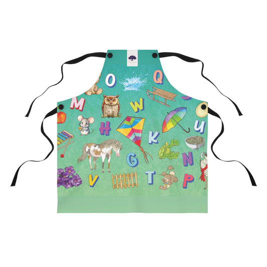 Kids Alphabet Illustrated Apron — Colorful Animal & Object ABC Design
