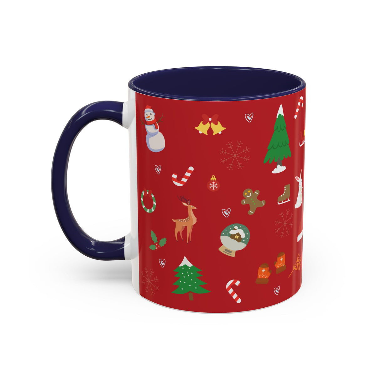 Christmas Pattern Accent Coffee Mug — Red Holiday Icons (11/15oz)