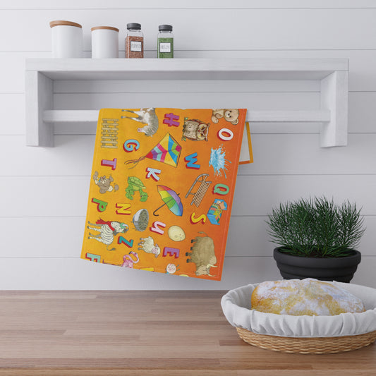 Alphabet Animal Kids Tea Towel — Colorful ABC Flashcard Kitchen Towel