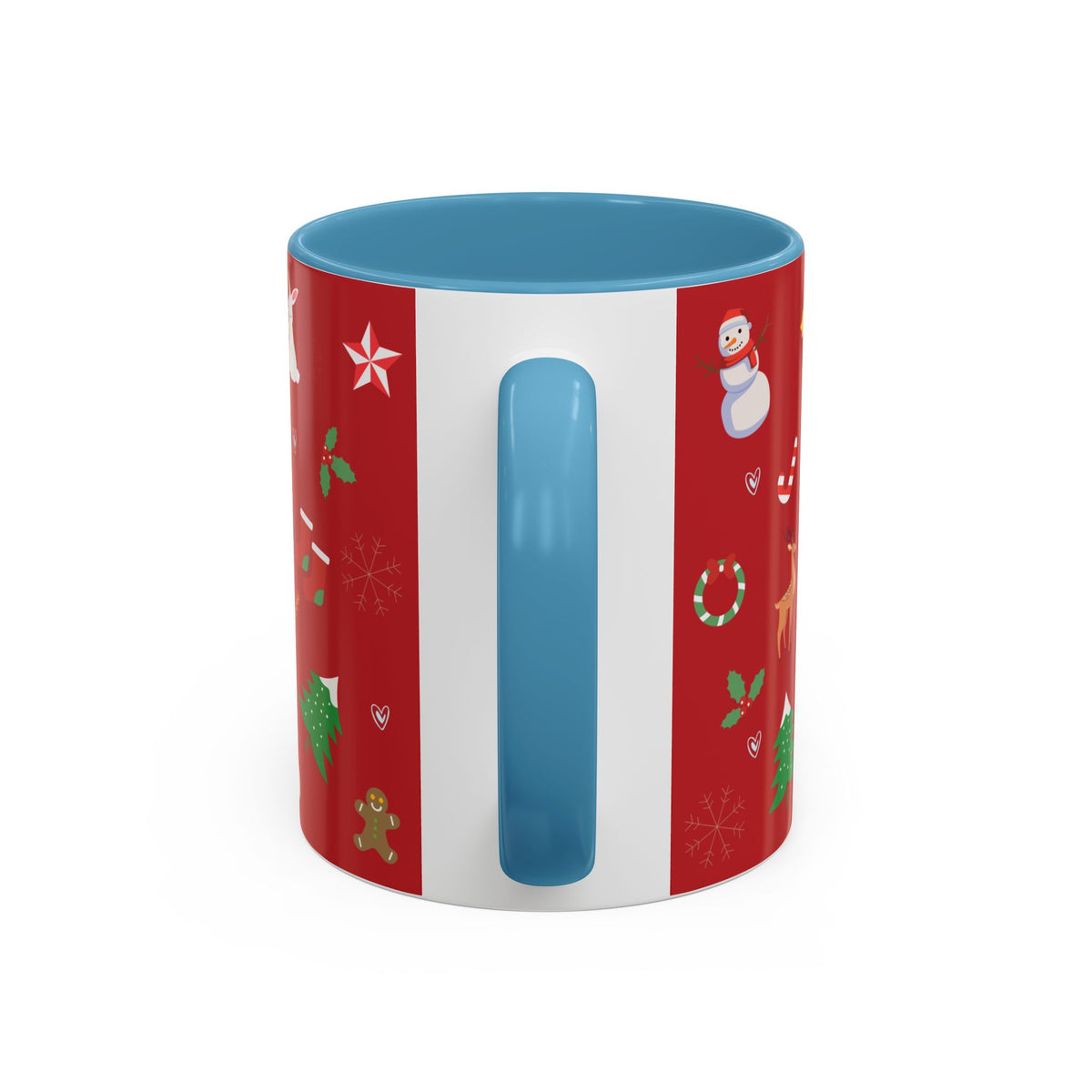 Christmas Pattern Accent Coffee Mug — Red Holiday Icons (11/15oz)