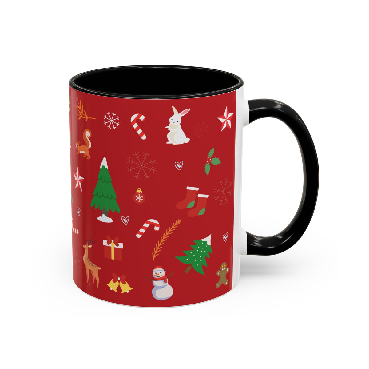 Christmas Pattern Accent Coffee Mug — Red Holiday Icons (11/15oz)