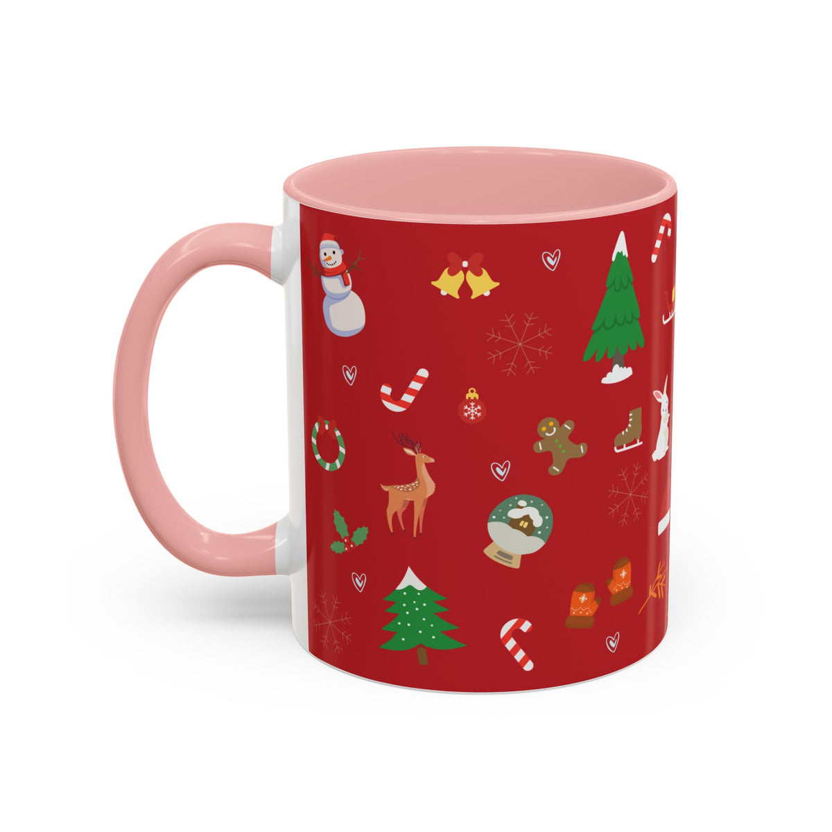 Christmas Pattern Accent Coffee Mug — Red Holiday Icons (11/15oz)