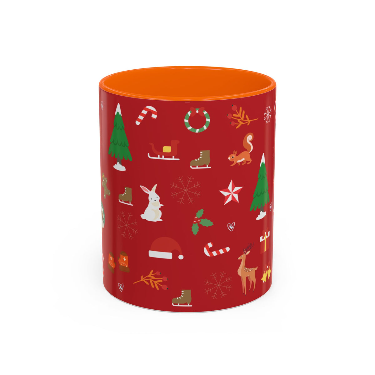 Christmas Pattern Accent Coffee Mug — Red Holiday Icons (11/15oz)