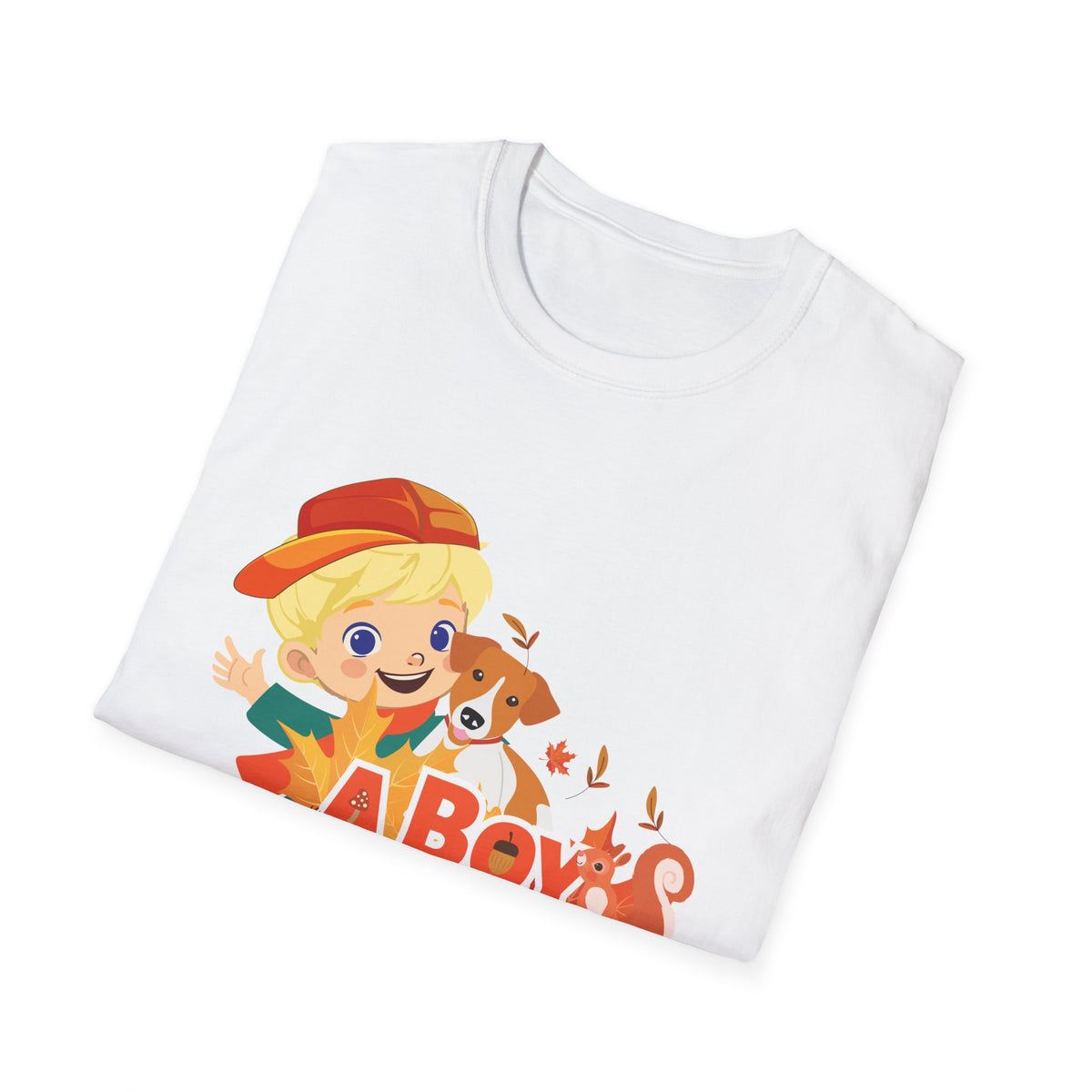 A Boy in the Leaves Kids T-Shirt – Autumn Fall Pumpkin Patch Shirt