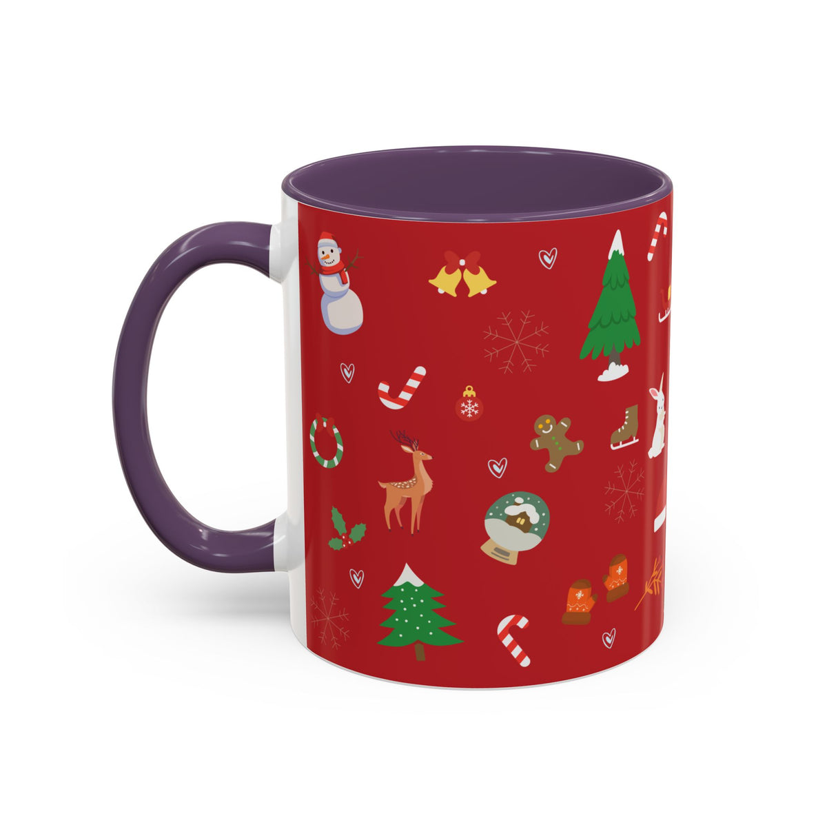 Christmas Pattern Accent Coffee Mug — Red Holiday Icons (11/15oz)