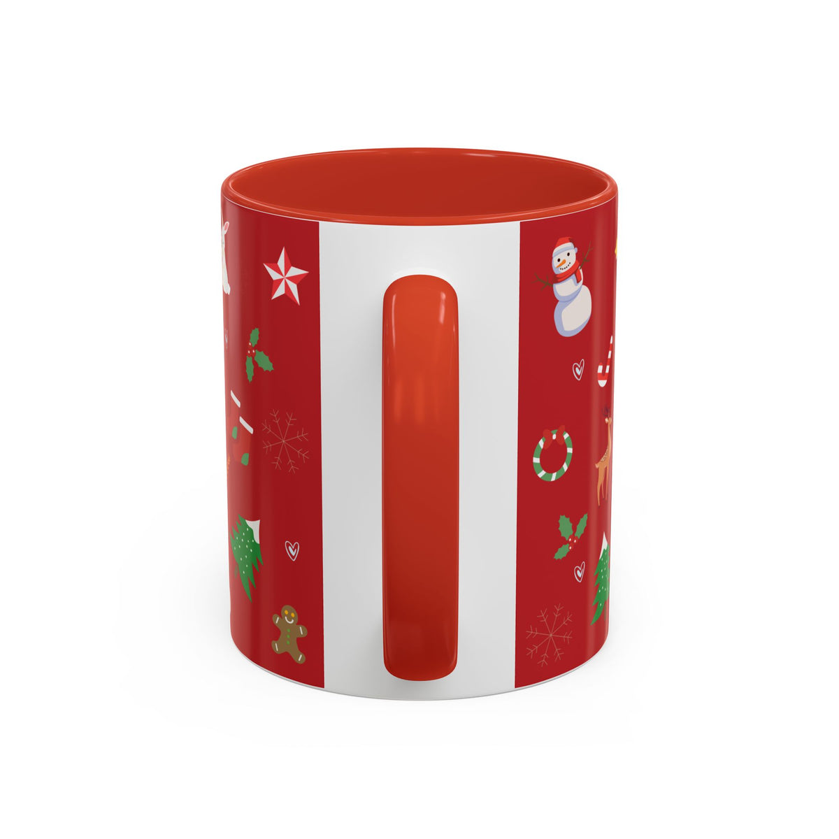 Christmas Pattern Accent Coffee Mug — Red Holiday Icons (11/15oz)
