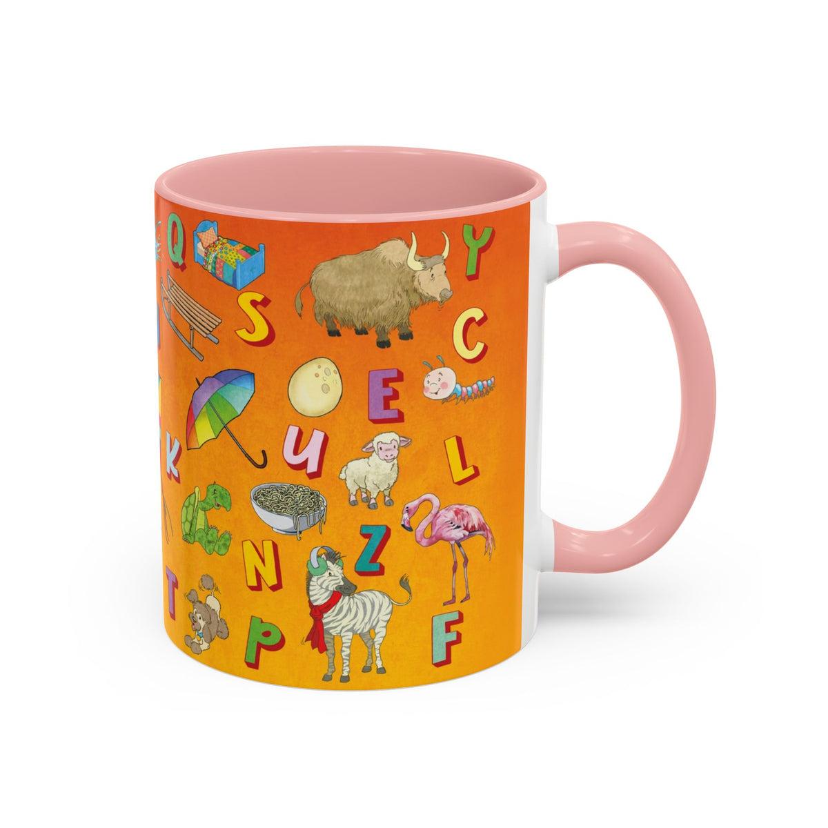 Animal Alphabet Accent Coffee Mug — Kids Learning ABCs, Colorful Educational Tea Cup (11/15 oz)