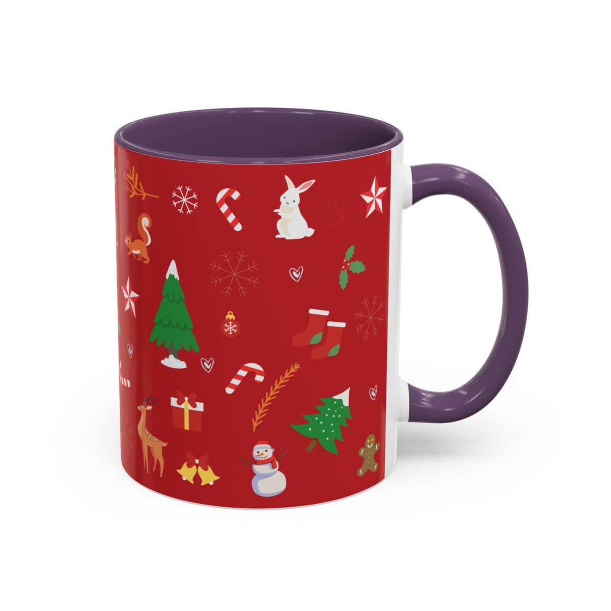 Christmas Pattern Accent Coffee Mug — Red Holiday Icons (11/15oz)