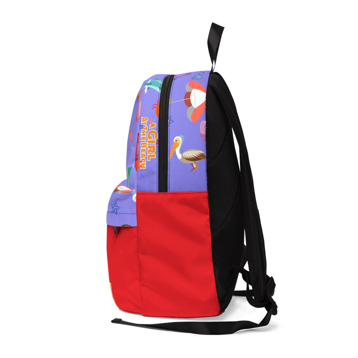 Beach Print Backpack — “A Girl at the Beach” Cute Summer School Bag