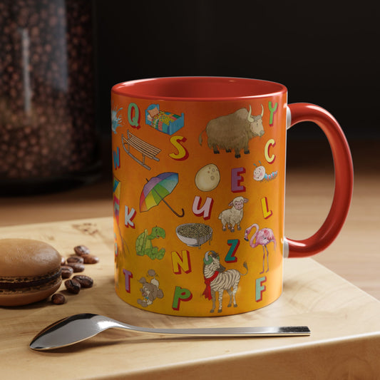 Animal Alphabet Accent Coffee Mug — Kids Learning ABCs, Colorful Educational Tea Cup (11/15 oz)