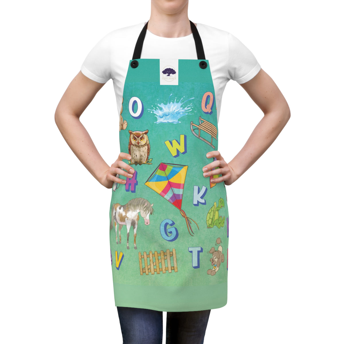 Kids Alphabet Illustrated Apron — Colorful Animal & Object ABC Design