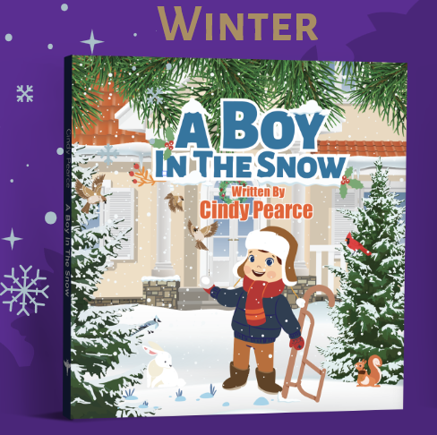 Book cover of 'A Boy in the Snow' by Cindy Pearce with a winter scene illustration.
