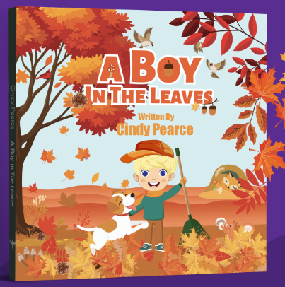 Book cover of 'A Boy in the Leaves' with a boy and dog in an autumn setting.